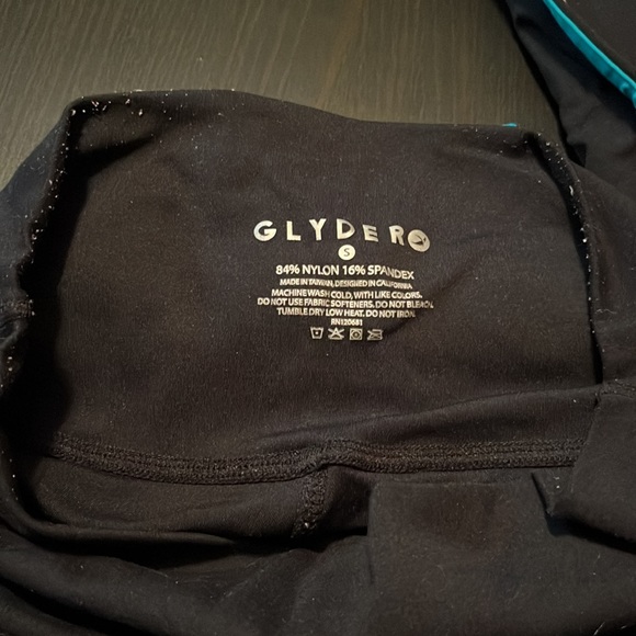 Black Glyder Athletic Leggings with Teal & White Stripes Down Side, Size Small - Picture 5 of 6